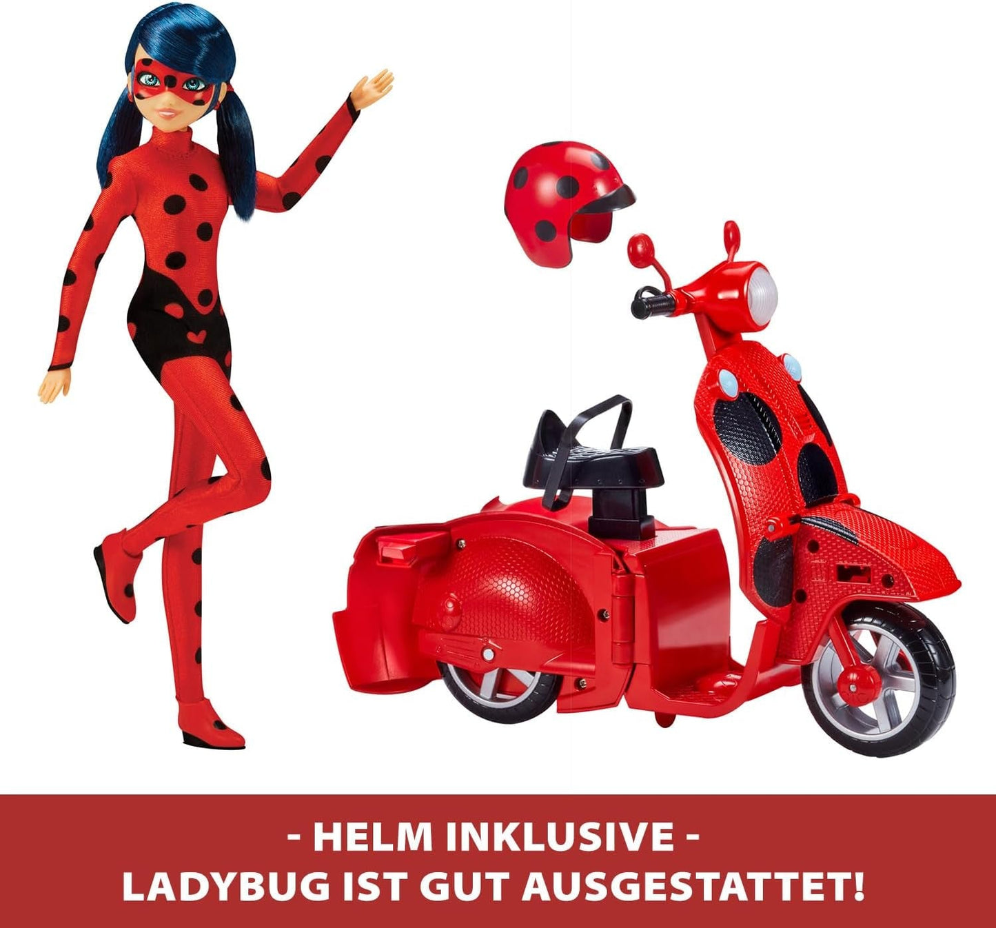 Bandai - Miraculous Ladybug - Cudowna hulajnoga Switch'n Go + 26 cm Biedronka Lucky Charm przegubowa lalka - P50668