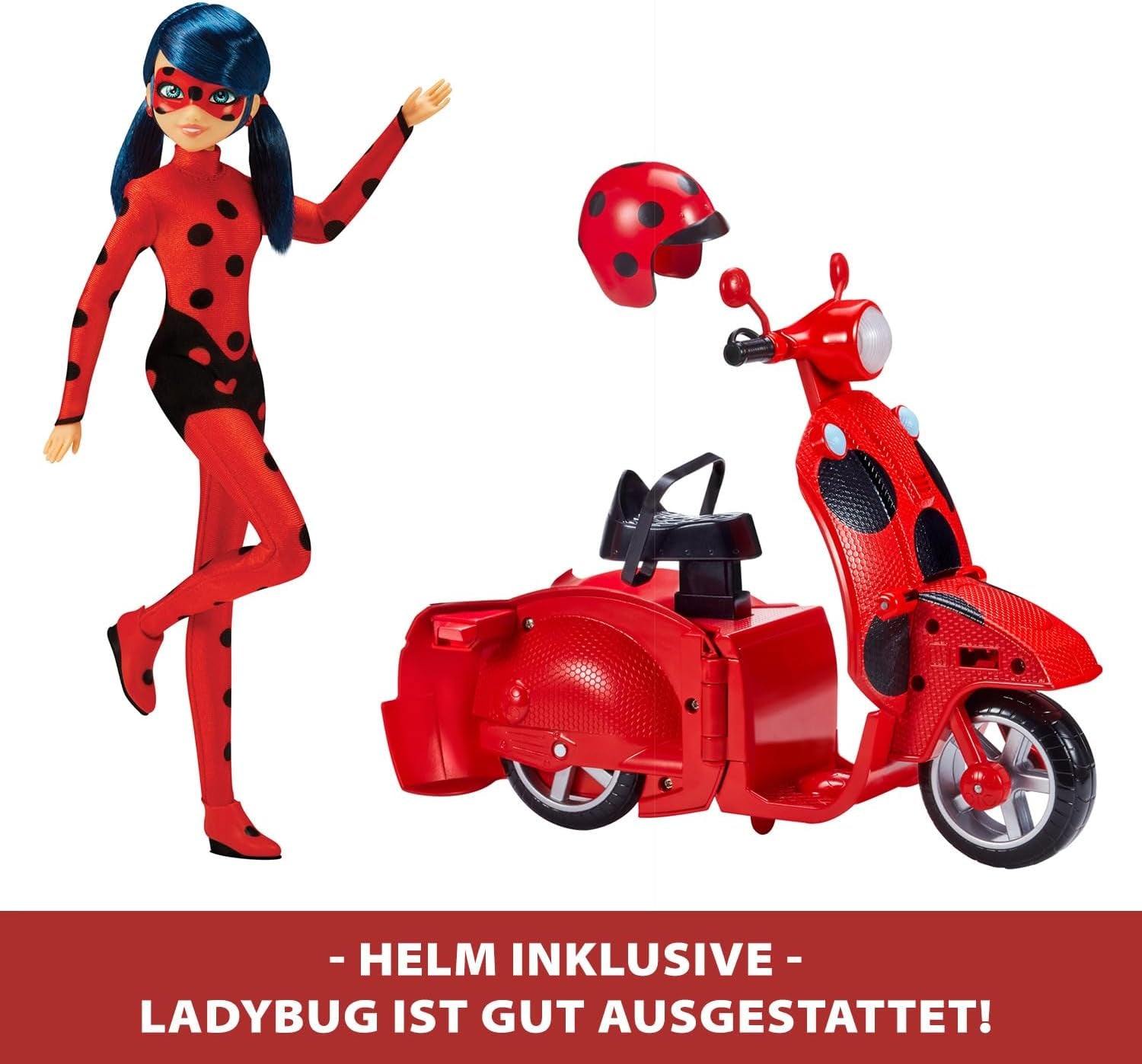 Bandai - Miraculous Ladybug - Cudowna hulajnoga Switch'n Go + 26 cm Biedronka Lucky Charm przegubowa lalka - P50668