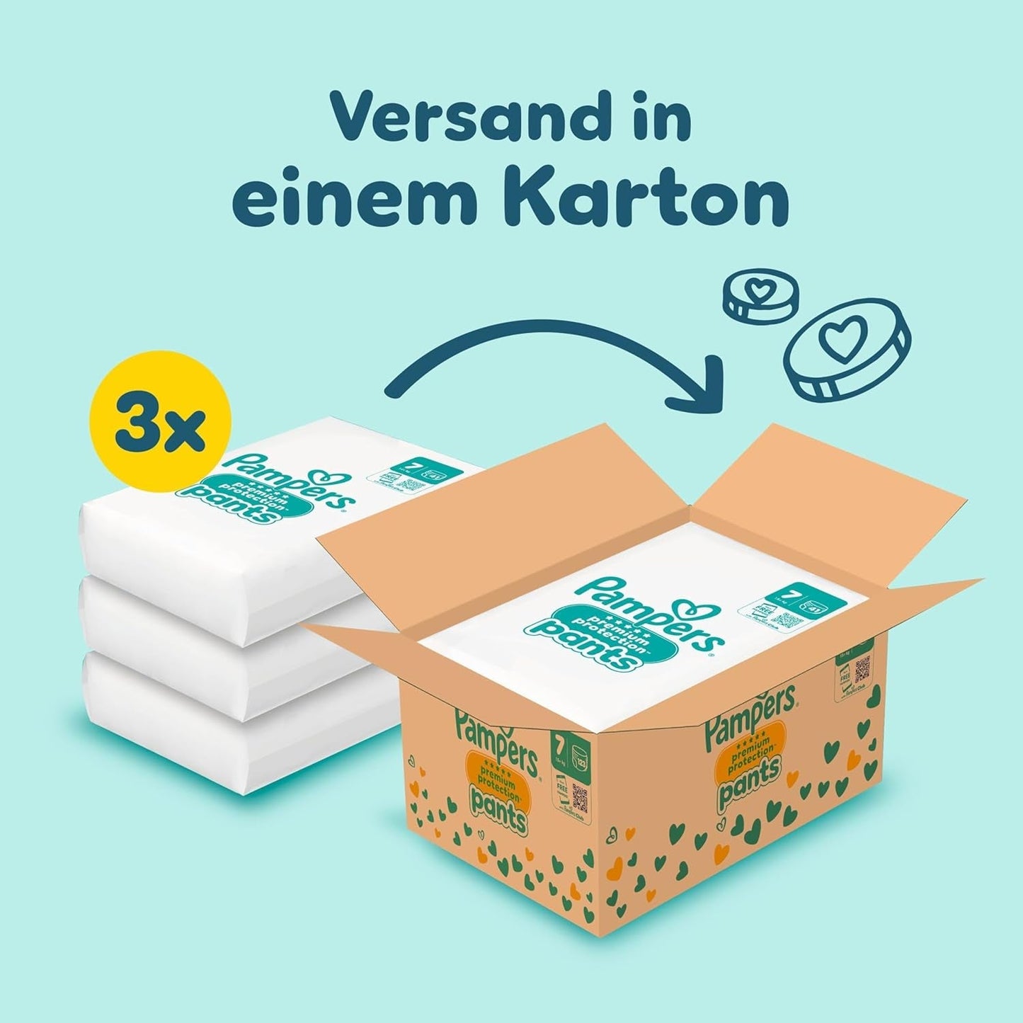 Spodnie ochronne Pampers Premium rozmiar 7, 123 pieluszki, 15 kg+, z regulacją 360° i miękkimi mankietami zapobiegającymi wyciekaniu dla optymalnego komfortu i ochrony
