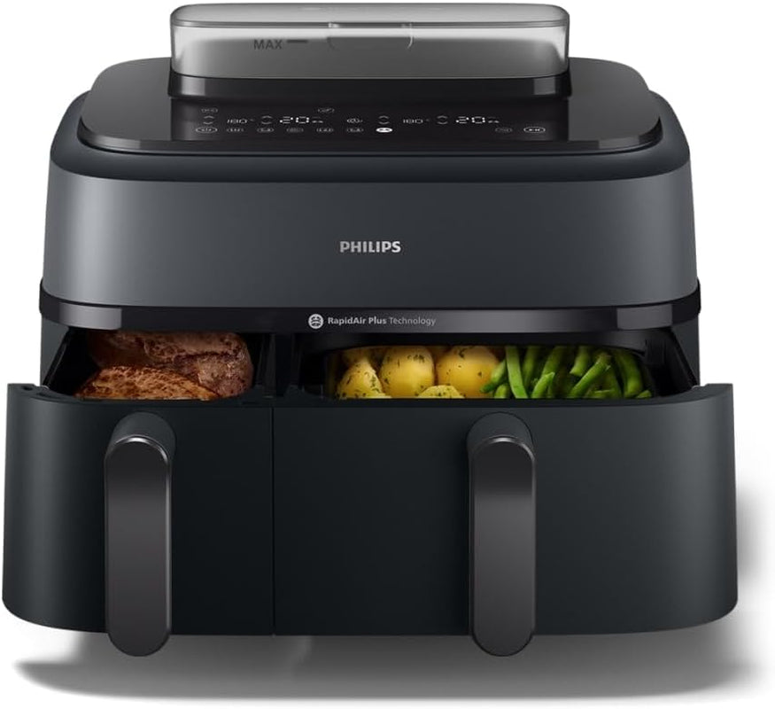 Philips Airfryer Dual Basket Seria 3000, 9L, 2 kosze, 2 dania gotowe w tym samym czasie, Rapidair plus technologia gorącego powietrza Urządzenia Naty Shop Steam Dual Basket 9 L
