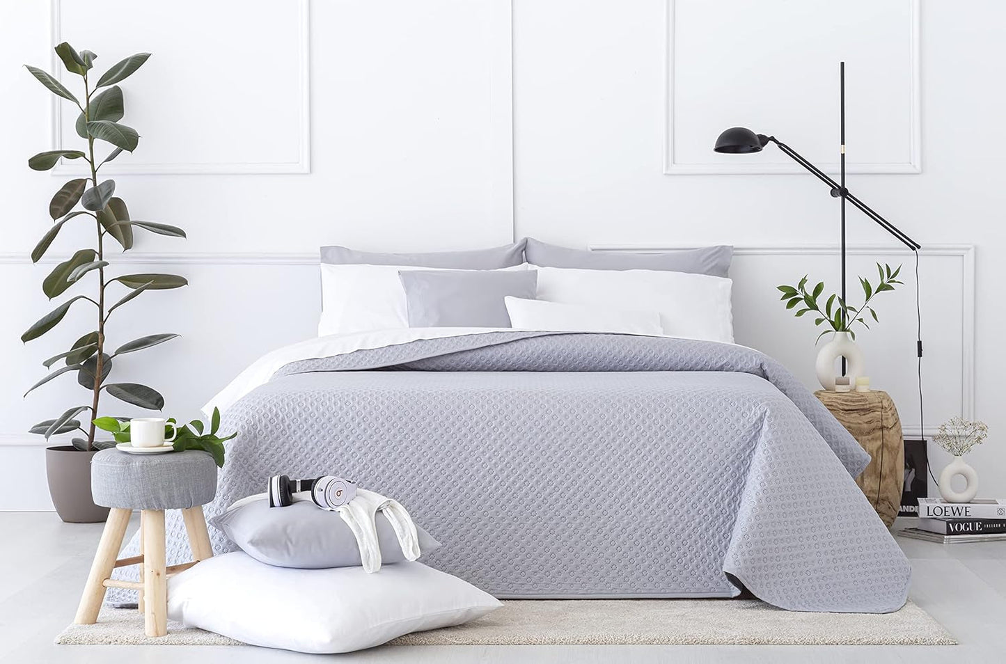 Todocama Fine Boutique narzuta z wzorem piqué, na wiosnę, lato, jesień i zimę, 100% super miękka mikrofibra, wielofunkcyjny koc, 140/150/160-250 X 260 cm, jasnoszary Łóżka i koce Besuche den Todocama-Store Jasnoszary 250 X 260 cm