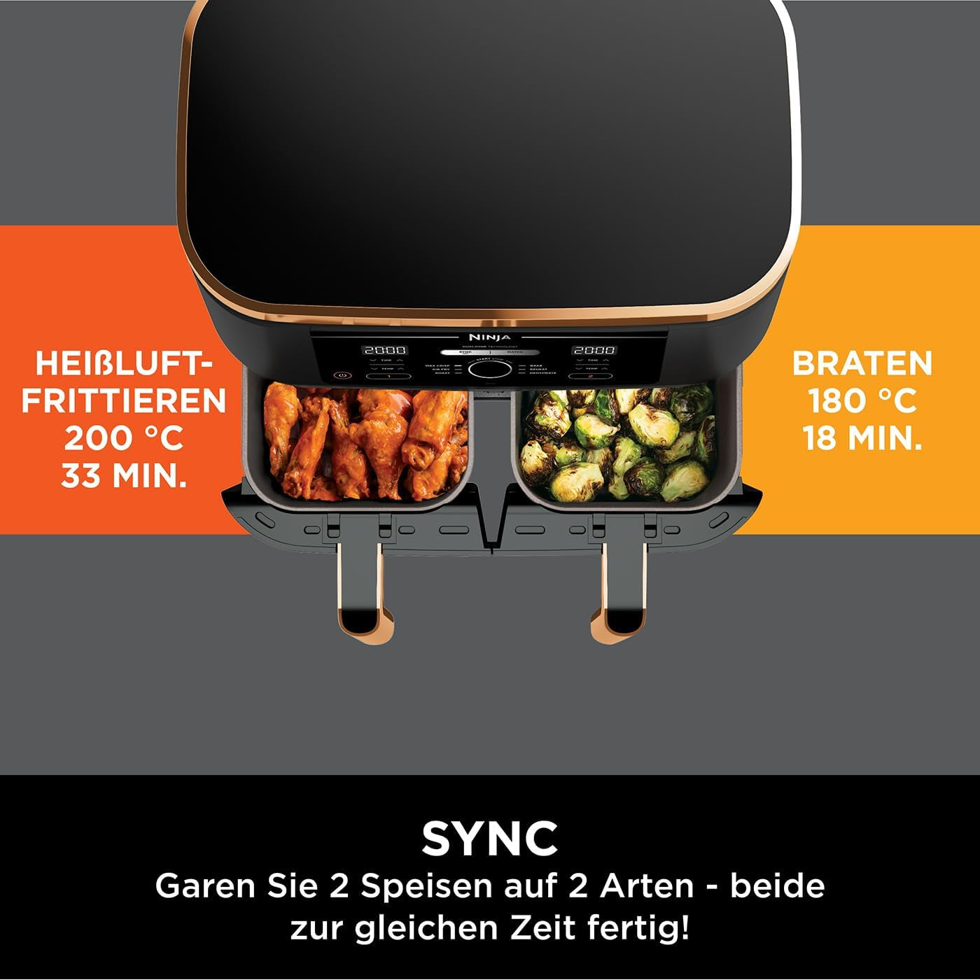 Ninja Foodi AF400EUCP MAX Dwustrefowa frytkownica powietrzna, frytkownica 9,5 l, 2 komory, ze szczypcami, powłoka nieprzywierająca Sprzęt AGD Naty Shop