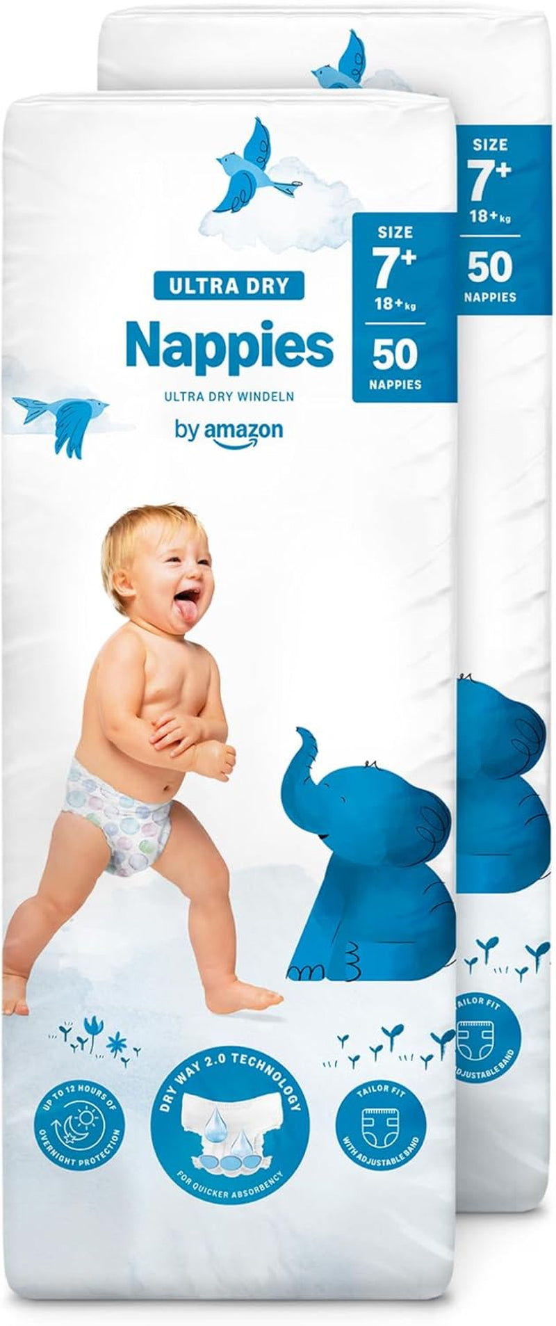 Pieluchy Amazon Ultra Dry, rozmiar 1 (2-5 kg) - pudełko miesięczne, białe, 96 sztuk (2 opakowania po 48) (dawniej marka Mama Bear, identyczny produkt)