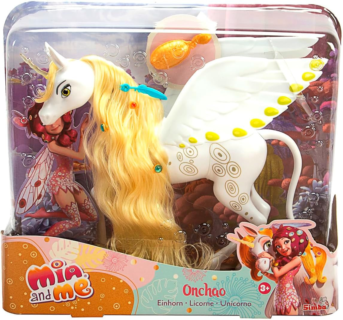 Simba 109480093 - Mia i ja Jednorożec Onchao, z ruchomymi skrzydłami, spinki do włosów, szczotka do stylizacji, zabawkowy koń, kucyk, centopia, wiek 3+, różowy