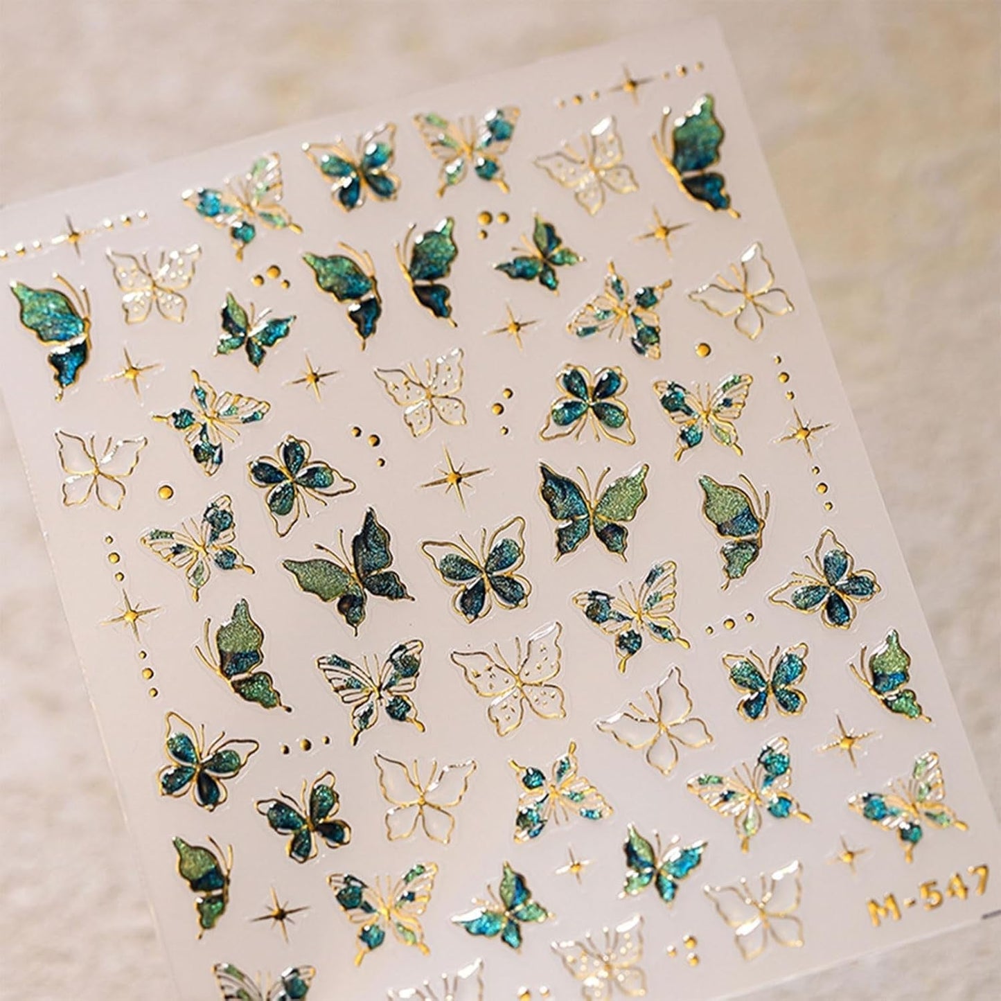 JMEOWIO 3D Nagelsticker Grün Gold Schmetterling Nail Art Naklejka Selbstklebend Nagelaufkleber 5D Stereoskopisch Dekoration Nageldesign Zubehör 1 Blatt