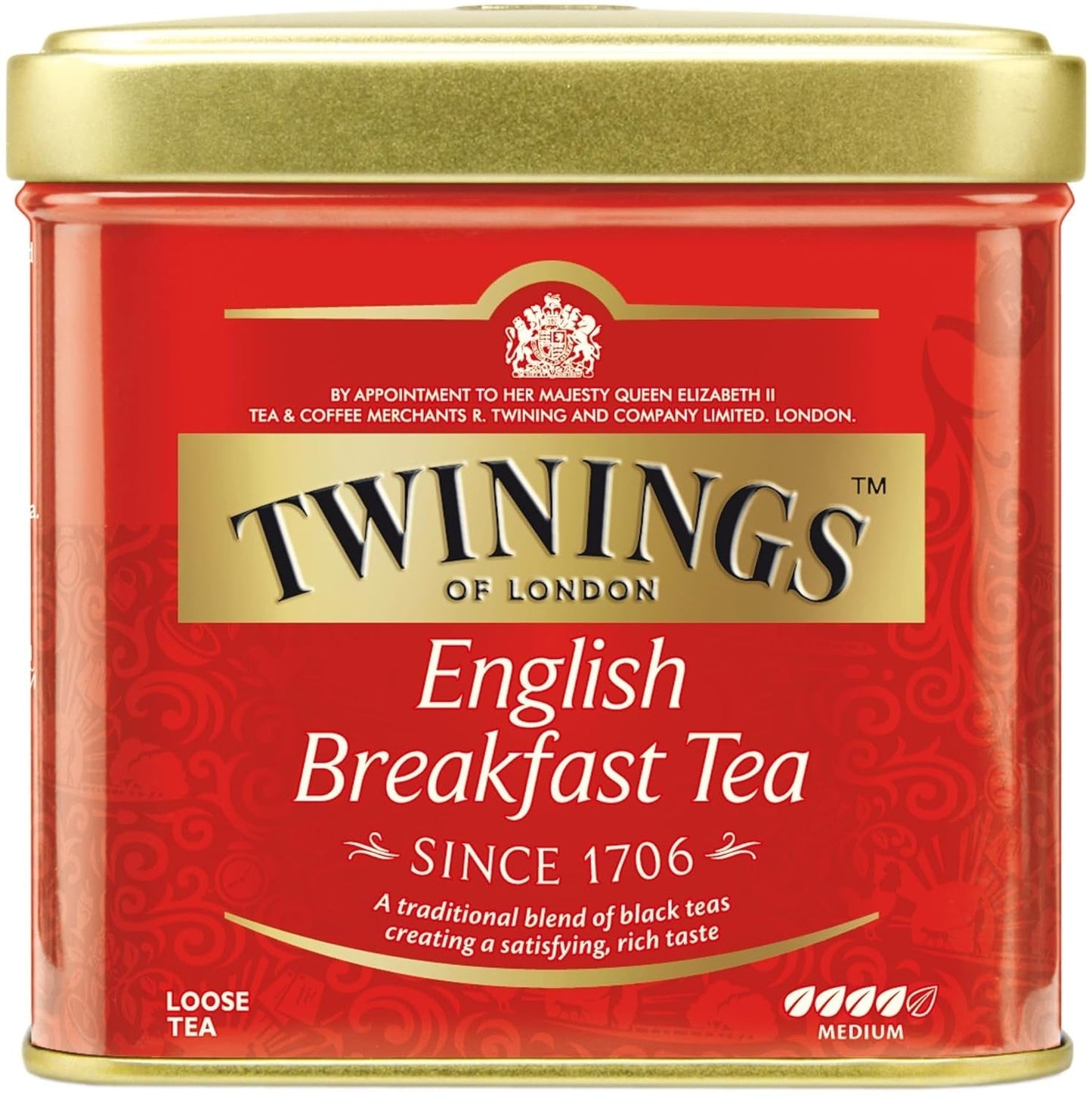 Twinings English Breakfast Tea Herbata czarna sypka w pudełku na herbatę Mocna czarna herbata z wysokiej jakości liści herbaty zbieranych z najlepszych plantacji herbaty na Sri Lance i w Indiach G, neutralna, 100 gramów