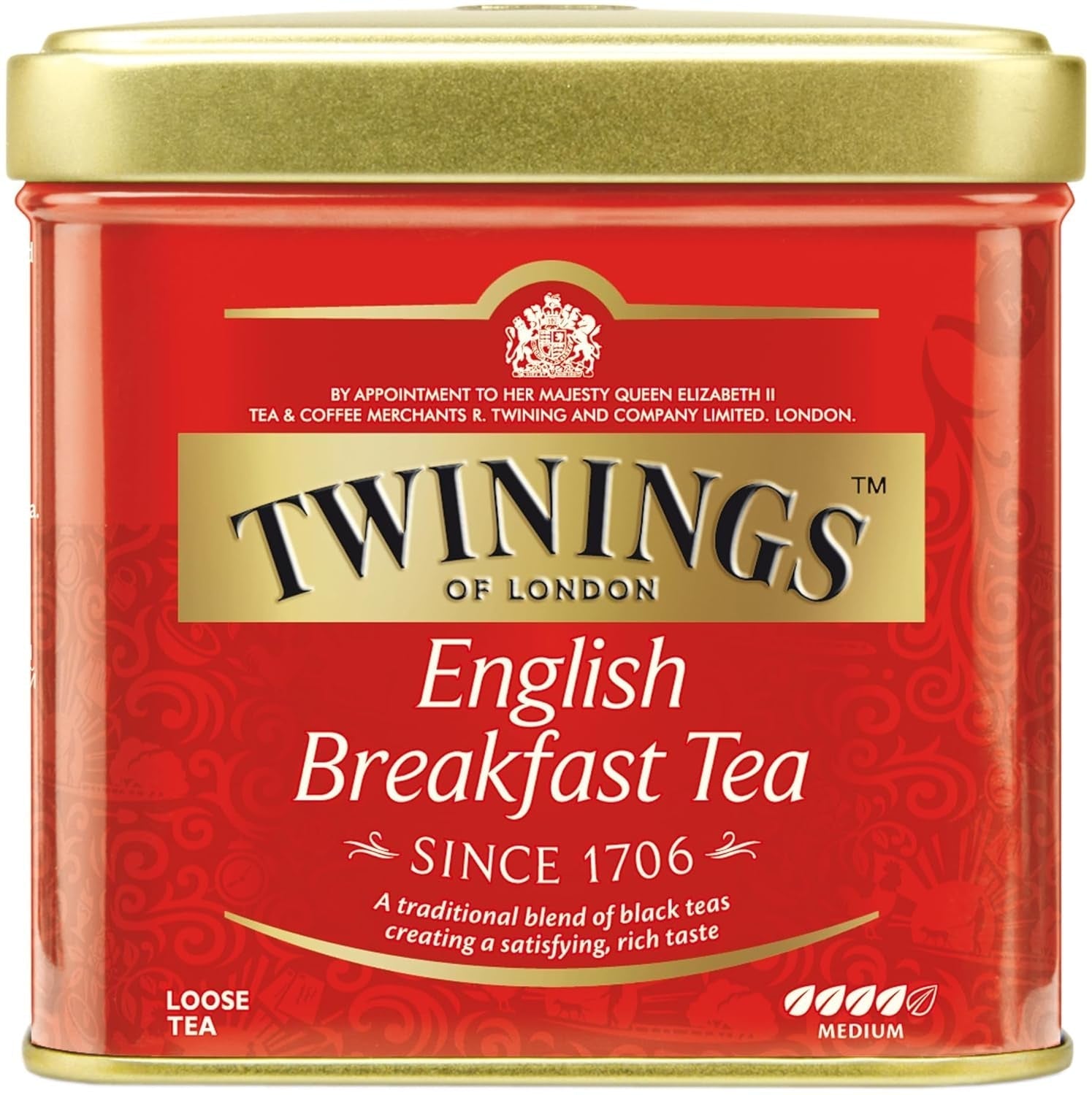 Twinings English Breakfast Tea Herbata czarna sypka w pudełku na herbatę Mocna czarna herbata z wysokiej jakości liści herbaty zbieranych z najlepszych plantacji herbaty na Sri Lance i w Indiach G, neutralna, 100 gramów
