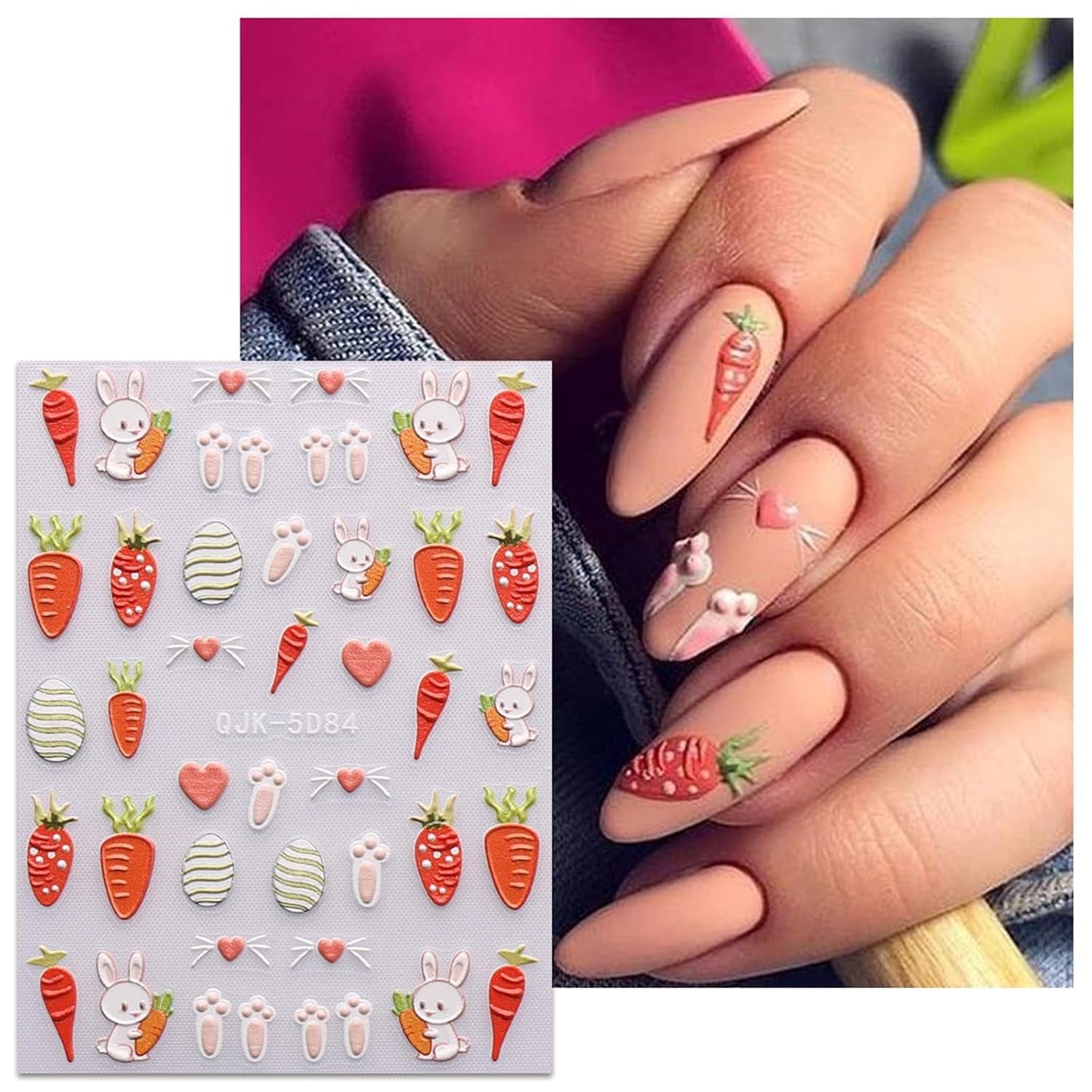 JMEOWIO 6 Blatt 3D Nagelsticker Ostern Nail Art Naklejka Selbstklebend Nagelaufkleber 5D Stereoskopisch Süßer Hase Ei Dekoration Nageldesign Zubehör