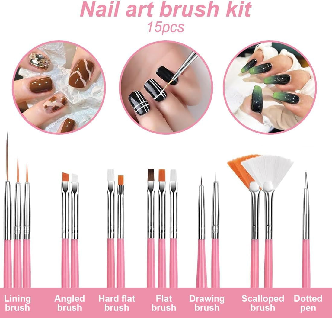 Zestaw naklejek na paznokcie i akcesoriów - 5 naklejek na paznokcie, pędzelek, kamienie, taśma dekoracyjna, złota folia - Idealny do manicure i paznokci żelowych - 50-częściowy zestaw