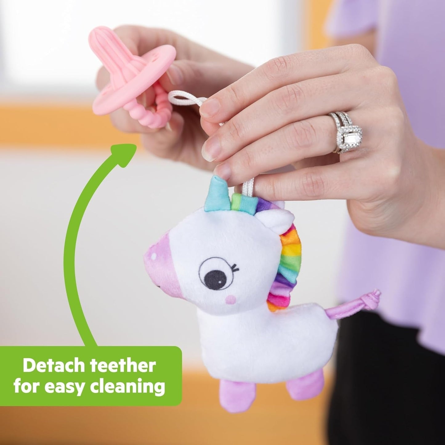 Bright Starts SootheMate Plush Pacifier, Unicorn - Odpinany smoczek w kształcie smoczka dla noworodków i starszych dzieci