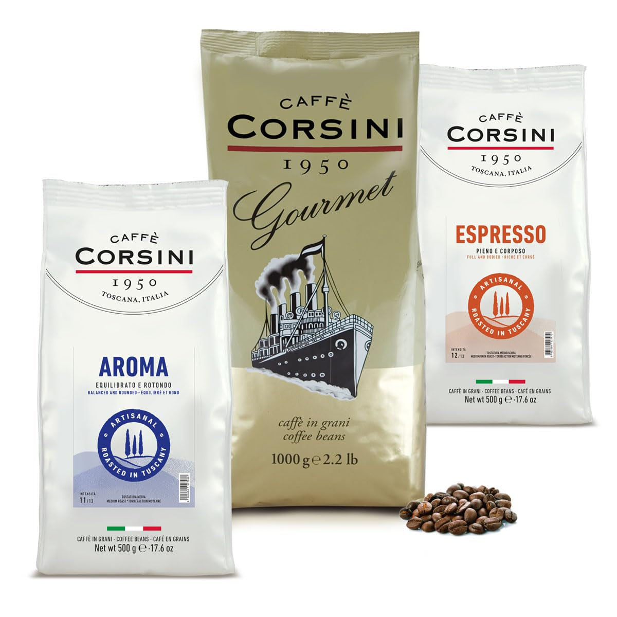 Caffè Corsini - Zestaw Aromatische Kaffeebohnen Der Perfekte Morgen, Ausgewählter Kaffee, 2x500g + 1Kg Zestaw Gesamtes 2Kg