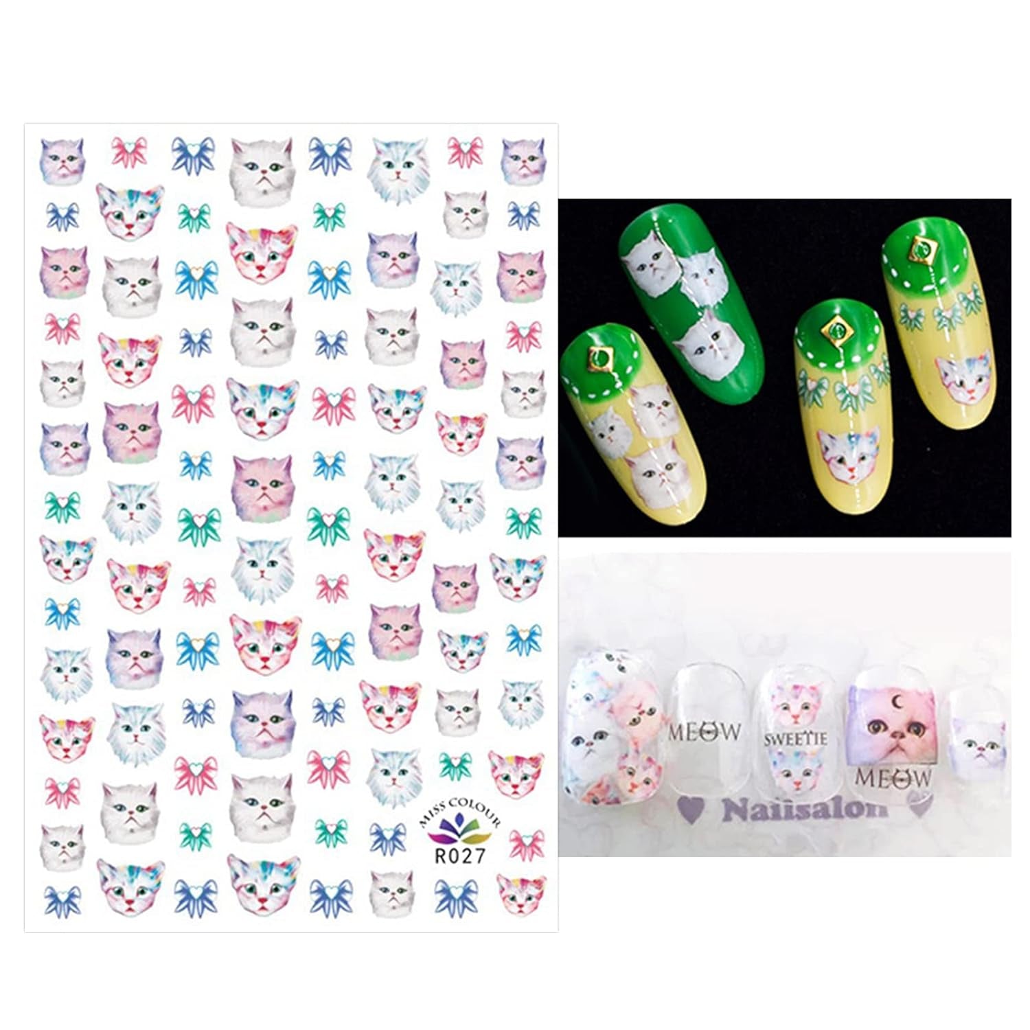 JMEOWIO Nagelsticker Tierische 8 Blatt Nail Art Naklejka Selbstklebend Nagelaufkleber Katze Niedlich Dekoration Nageldesign Zubehör