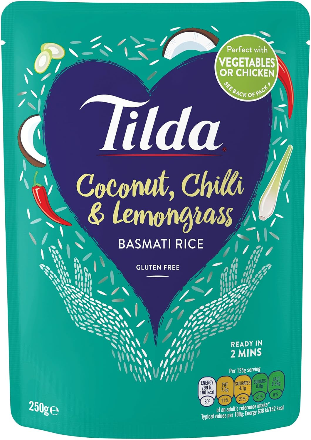 Tilda Basmati Ryż na parze z kokosem, chili i trawą cytrynową - opakowanie 6 sztuk (6 x 250g)