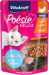 Vitakraft Poésie Délice, Junior, Mokra karma dla kotów, Mokra karma w sosie, z indykiem, Opakowanie zbiorcze, dla młodych kotów, Bez dodatku cukru i zbóż (23 x 85g)