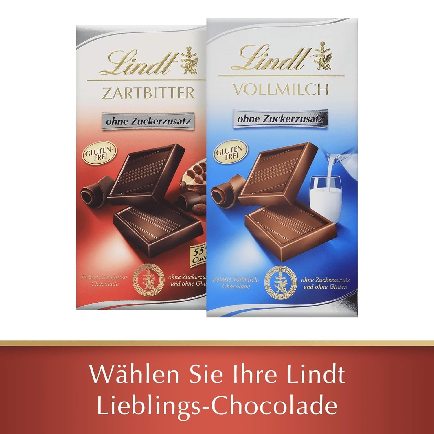Czekolada Lindta | Tabliczka ciemnej czekolady bez dodatku cukru | 100g | Najlepsza gorzka czekolada o zawartości kakao 55%, bez dodatku cukru i glutenu | Bezglutenowy batonik czekoladowy