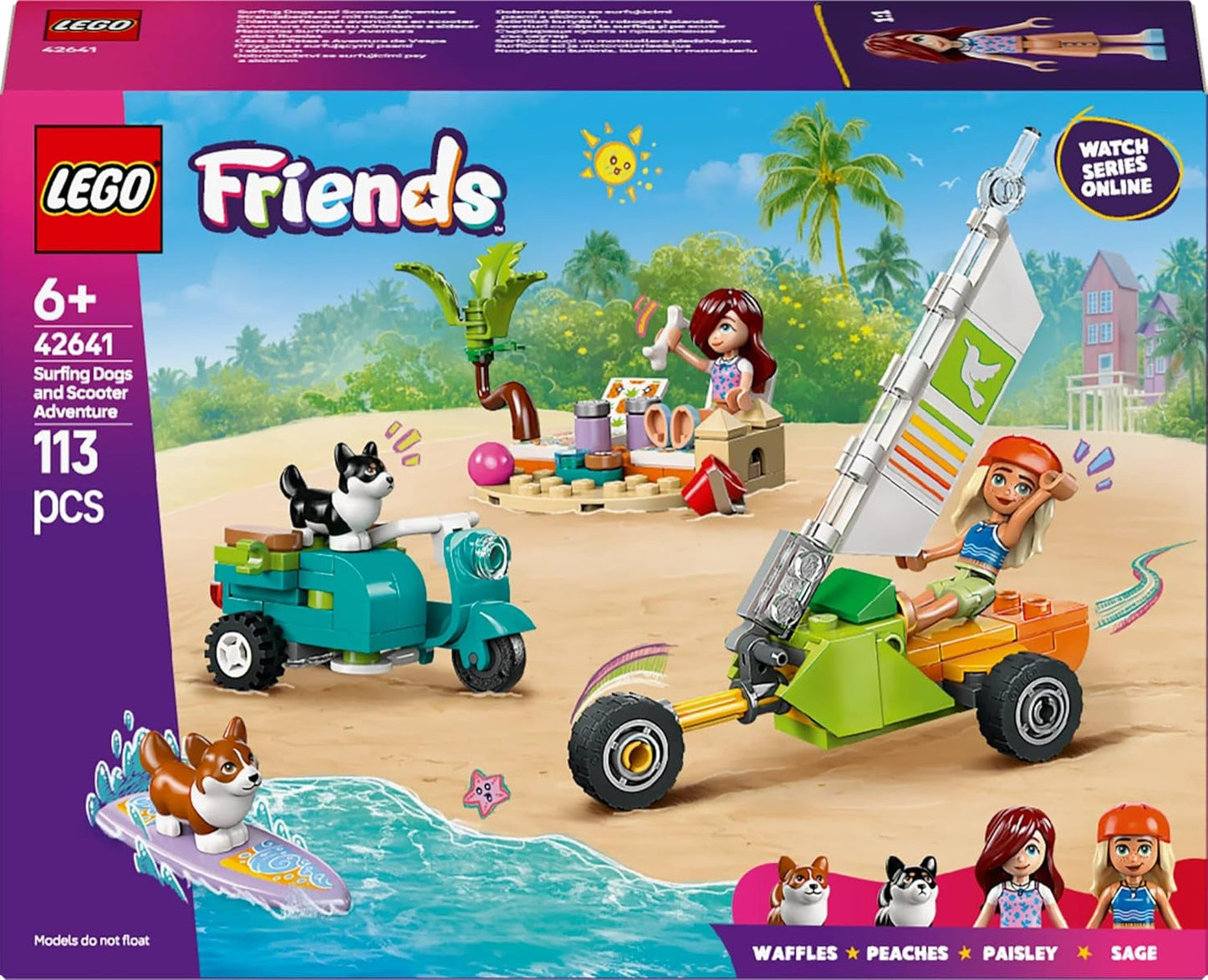 LEGO Friends Przygoda na plaży z psami Zabawka do budowania dla dziewczynek Zestaw zwierząt w wieku 6 lat z 2 minifigurkami i 2 figurkami Corgi Kreatywny prezent dla dzieci Przygoda na desce surfingowej Zestaw do budowania 42641 Zestawy do budowania Besuche den LEGO-Store