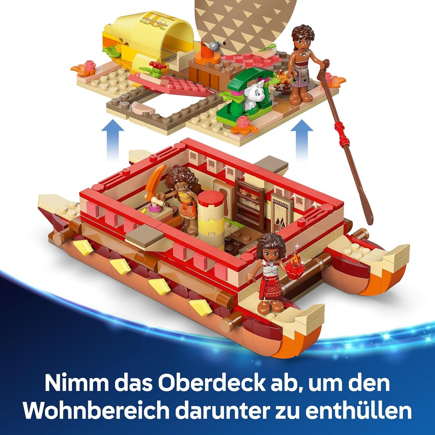 LEGO® Disney Moana 2: Tratwa przygodowa Vaiany — zabawkowa łódka z żaglami, zdejmowanym pokładem, ogniskiem i 3 minilaleczkami, w tym Loto i Moni — prezent dla dziewczynek od 6. roku życia i fanów — 43270 Zestawy do budowania Beuche den LEGO-Store