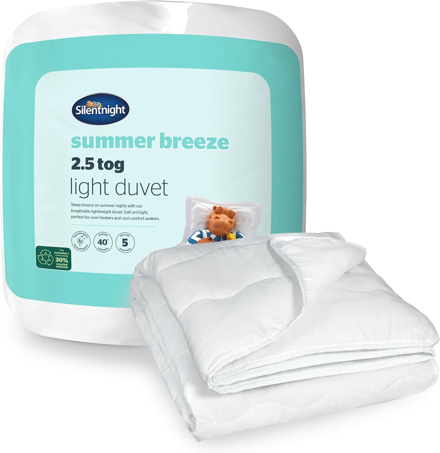 Pościel Silentnight Summer Breeze na łóżko pojedyncze, 2,5 Tog, lekka letnia kołdra, idealna na ciepłe noce i gorące sypialnie, hipoalergiczna, można prać w pralce, łóżko pojedyncze, 200 x 135 cm Naty Shop kołdry i kołdry Standardowe białe łóżko pojedyncze