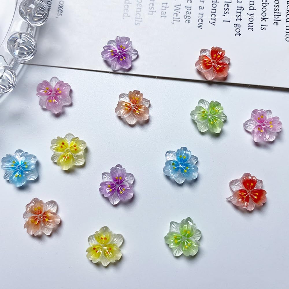 50 szt. 3D Blume Nagel Charms Nägel Zubehör Nageldesign Glitzersteine ​​​​Nailart Strasssteine ​​​​Kwiatowe zawieszki do paznokci Luminous Flower Nail Art Charms Bunte Blumen Deko Nagel Steinchen Kwiaty Cyrkonie do paznokci