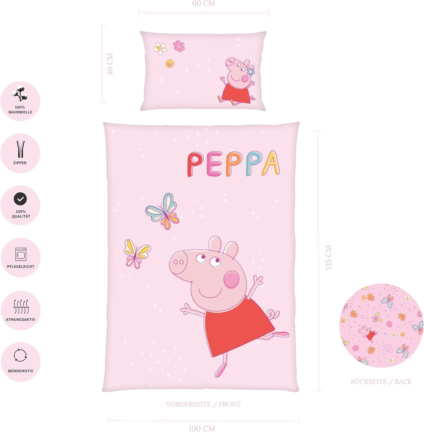 Pościel dziecięca Świnka Peppa 100 x 135 cm i 40 x 60 cm, bawełniana Pościel - dzieci Naty Shop