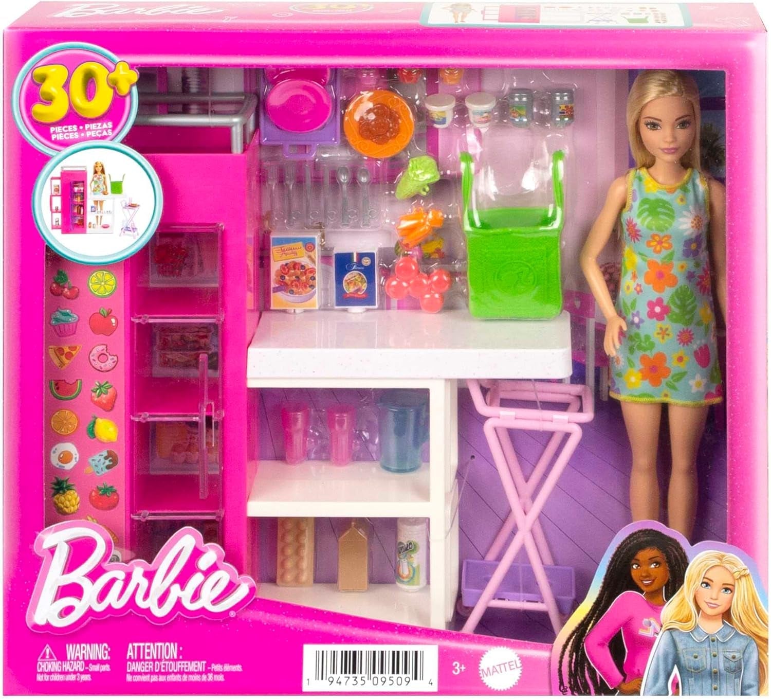Zestaw ze spiżarnią dla lalek Barbie, zawierający ponad 25 elementów kuchennych i akcesoriów — idealny dla małych smakoszy i prezent dla dzieci w wieku od 3 lat, HJV38