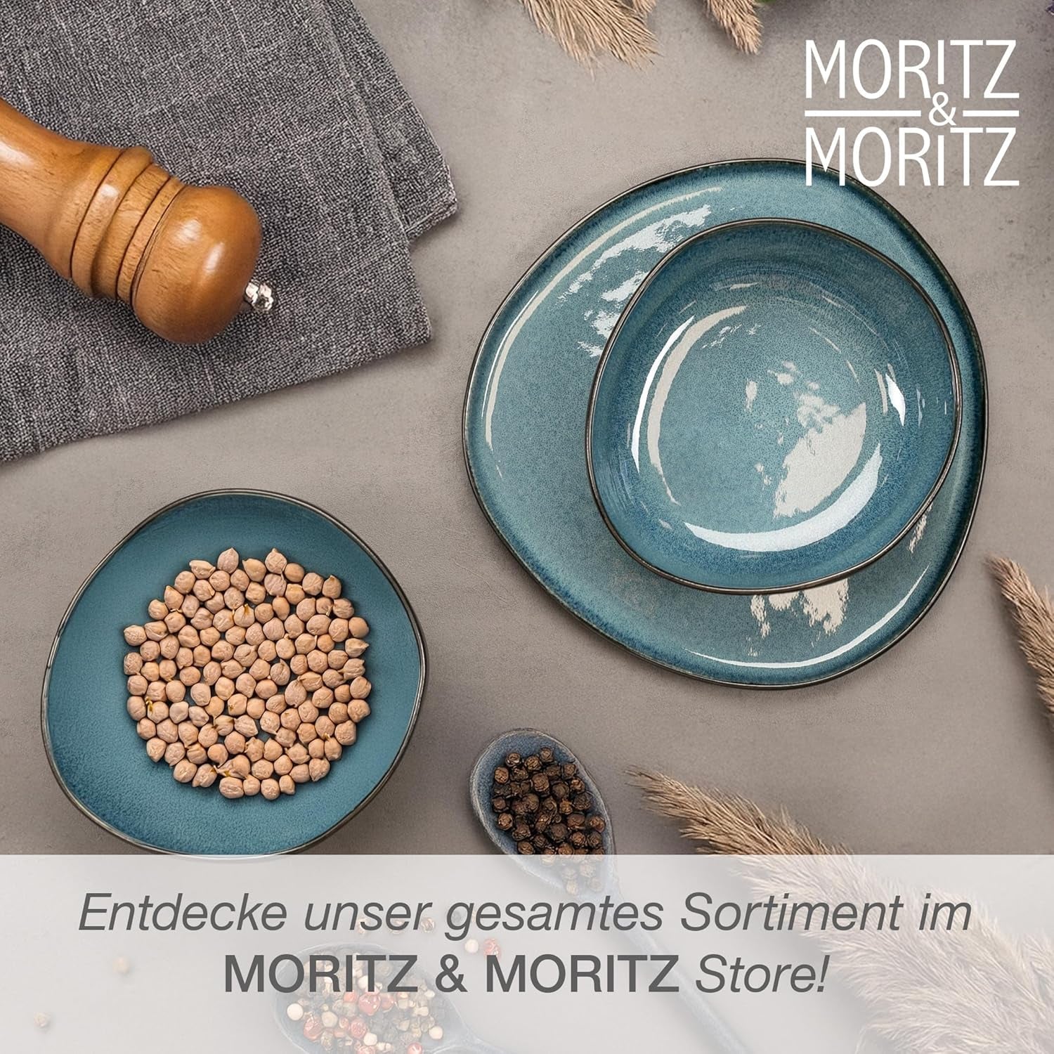 Zestaw misek do serwowania Moritz & Moritz ORGANIC, niebieski - 2 duże, wysokiej jakości miski kamionkowe, nowoczesne i ponadczasowe, można używać w kuchence mikrofalowej i myć w zmywarce - idealne do sałatek, makaronów, przekąsek i nie tylko
