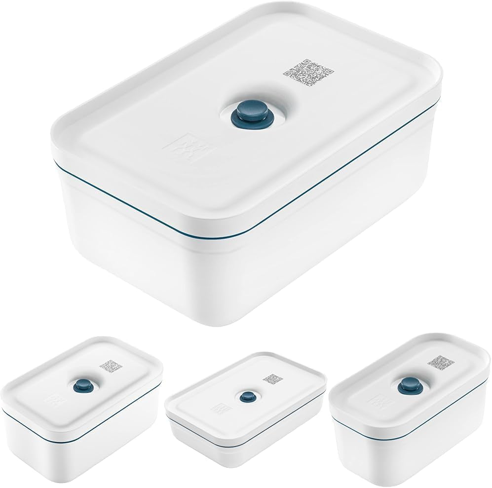 Zwilling Fresh & Save zestaw 4 próżniowych pudełek na lunch (rozmiary S, M, L i L na płasko), Utrzymuje żywność dłużej świeżą, Materiał: Plastik, Kolor: White-La Mer Pudełka do przechowywania żywności Sklep Naty Tytuł domyślny