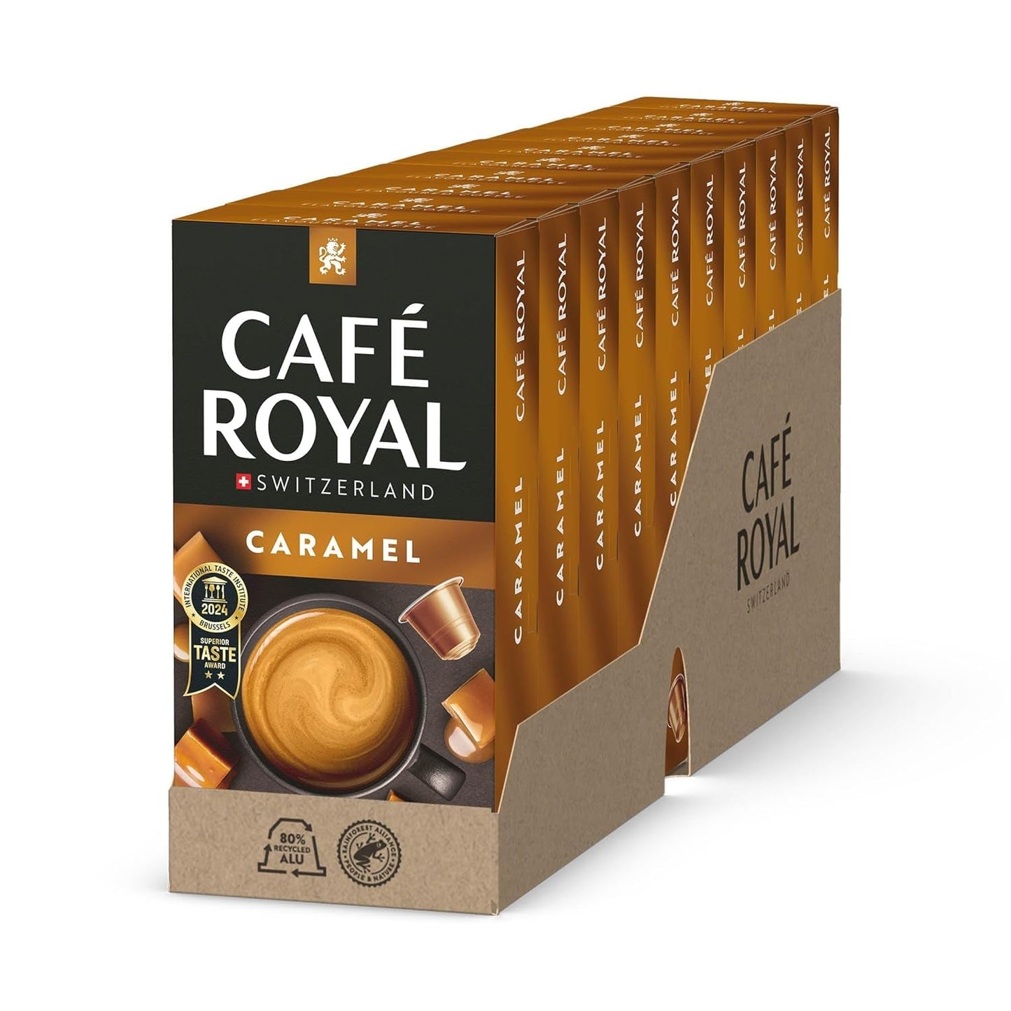 Café Royal Caramel Flavoured Kaffee – Kaffeekapseln kompatybilna z Nespresso®, kremowa, helle Röstung, 100% Arabica, Rainforest Alliance, 100 Kapseln