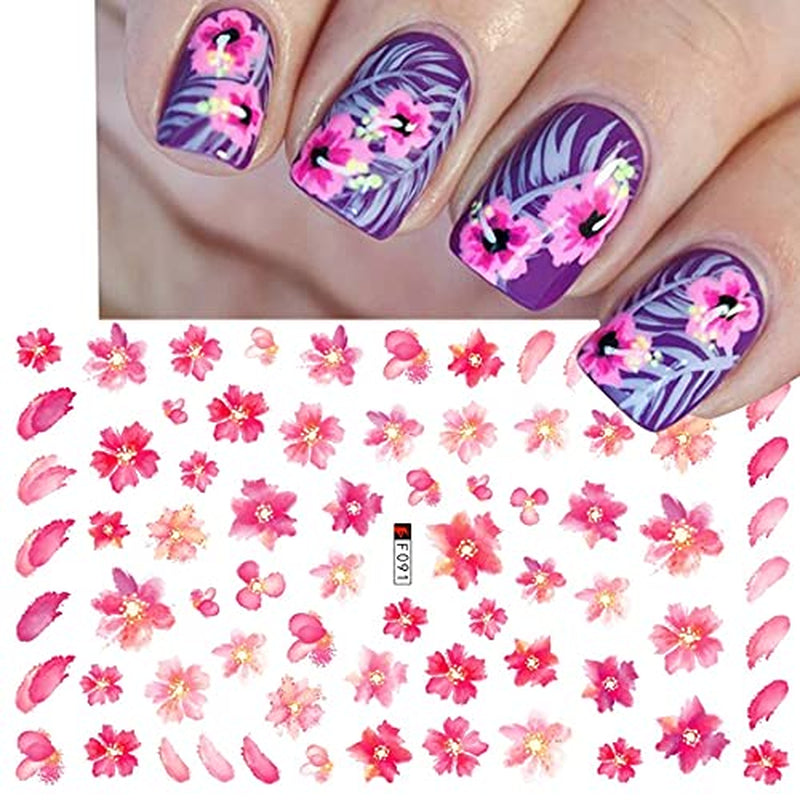 JMEOWIO Nagelsticker Frühling Blume 9 Blatt Nagelaufkleber Selbstklebend Rosa Blüte Nail Art Naklejka Dekoration Nageldesign Zubehör