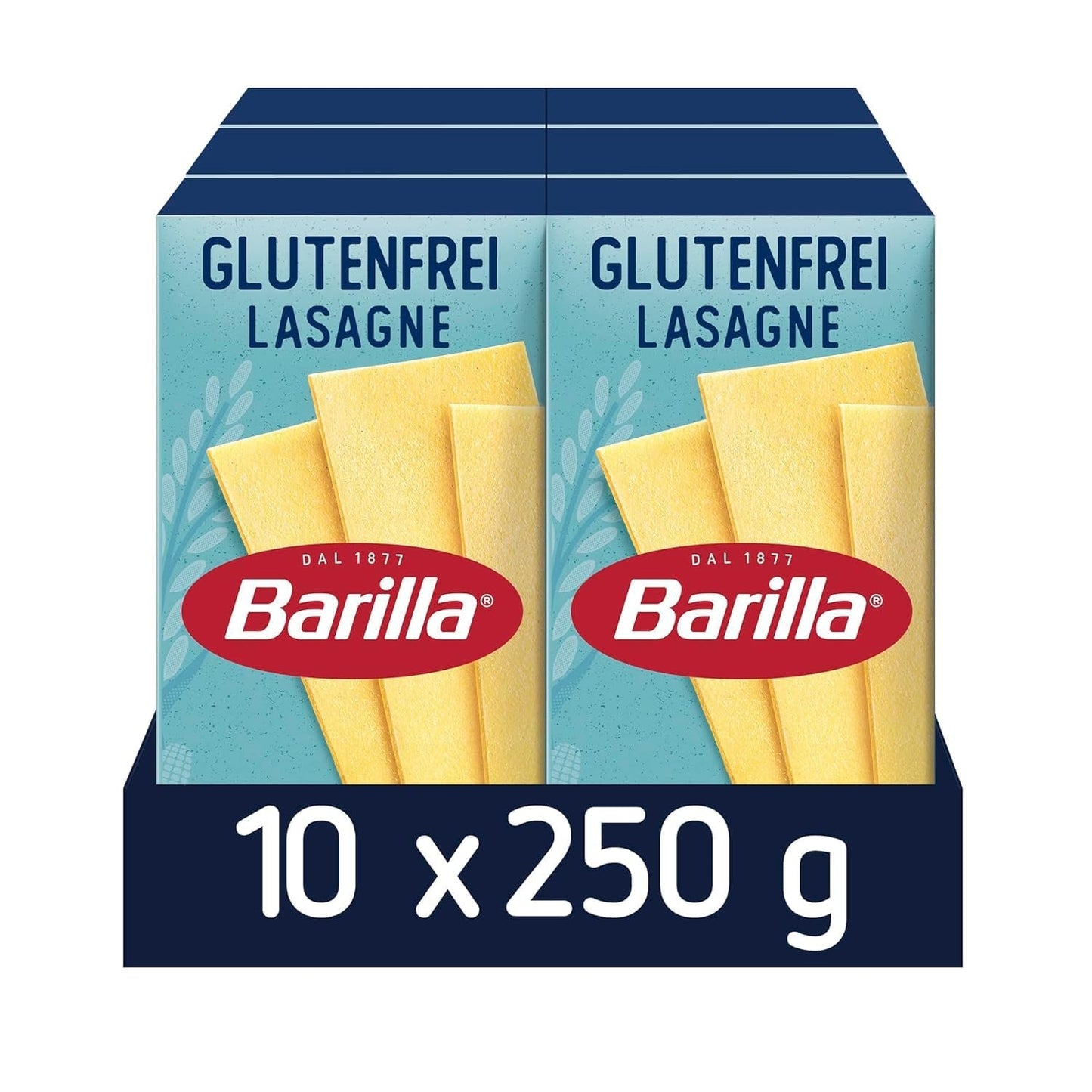 Barilla Pasta Bezglutenowa lasagne, przygotowana z pysznej kukurydzy i ryżu, idealna dla osób z celiakią lub nietolerancją glutenu, opakowanie 10 sztuk (10 x 250g)
