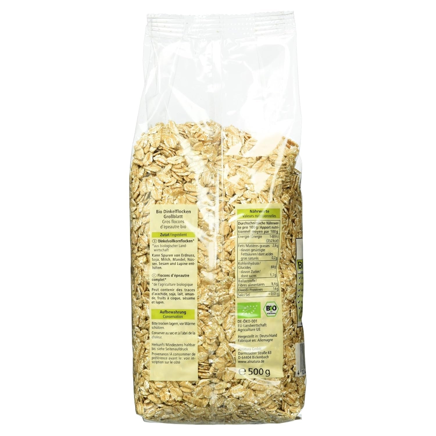 Bio Dinkelflocken Großblatt, 500 g płatków zbożowych Naty Shop