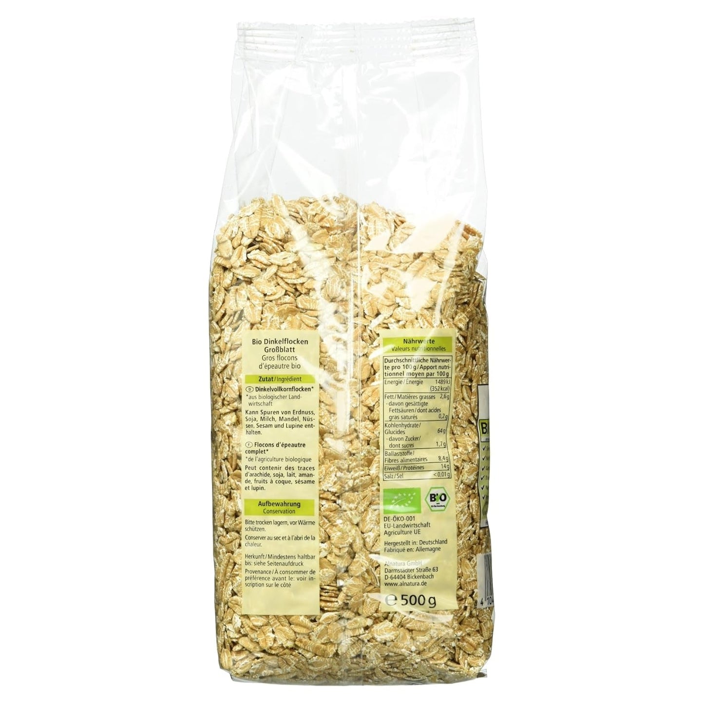 Bio Dinkelflocken Großblatt, 500 g płatków zbożowych Naty Shop