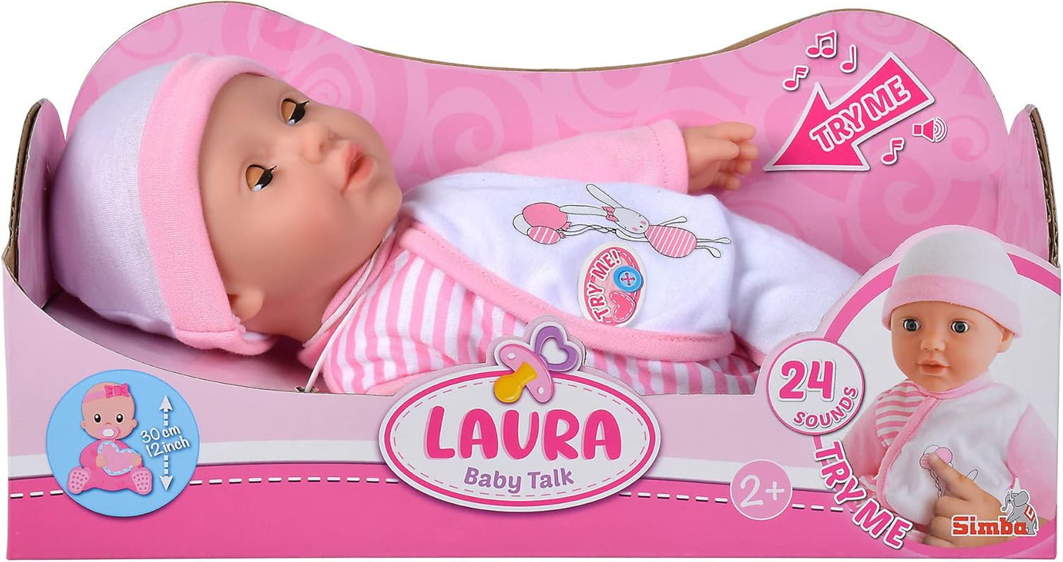 Simba 105140020 - My Love Baby Talk, lalka o miękkim ciele i zaspanych oczach w uroczym kombinezonie, wydaje 24 dziecięce dźwięki, 30 cm, lalka dla dzieci od 2 lat