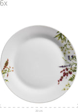 Mäser Herbal Garden 4-osobowy 18-częściowy, szczegółowy zestaw obiadowy w kwiaty, zawierający talerze obiadowe, talerze do zupy i talerze deserowe, porcelana, biały
