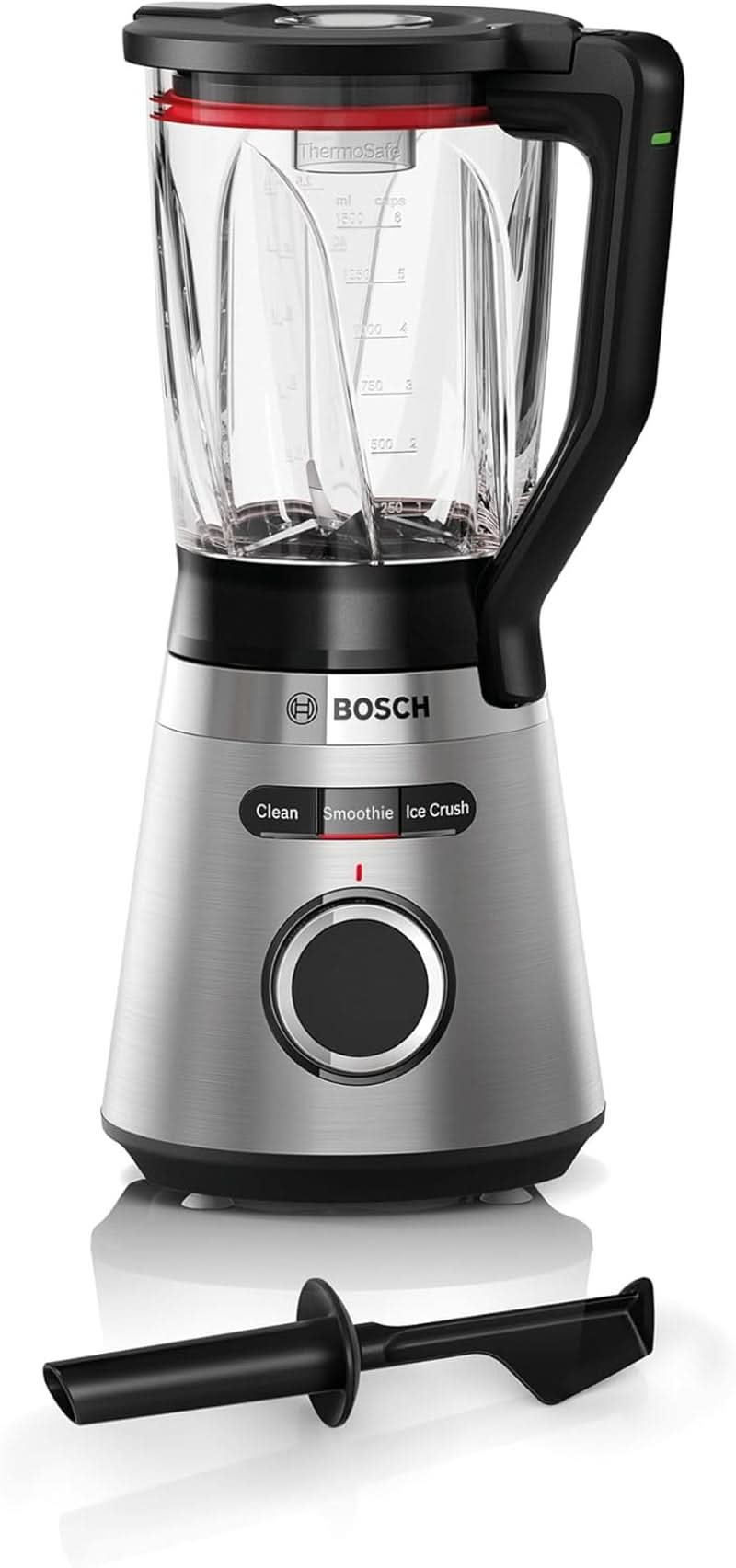 Mikser stojący Bosch Vitapower Serie 4 MMB6382M, Edelstahl-Klingen Made in Germany, 1,5 l Thermosafe Glasbehälter, Stopfer, Sicherheitsdeckel, Spülmaschinengeeignete Teile, 30 000 U/Min, 1200 W, Edelstahl Bucatarie Naty Shop Mit Verbessertem Mixbecher