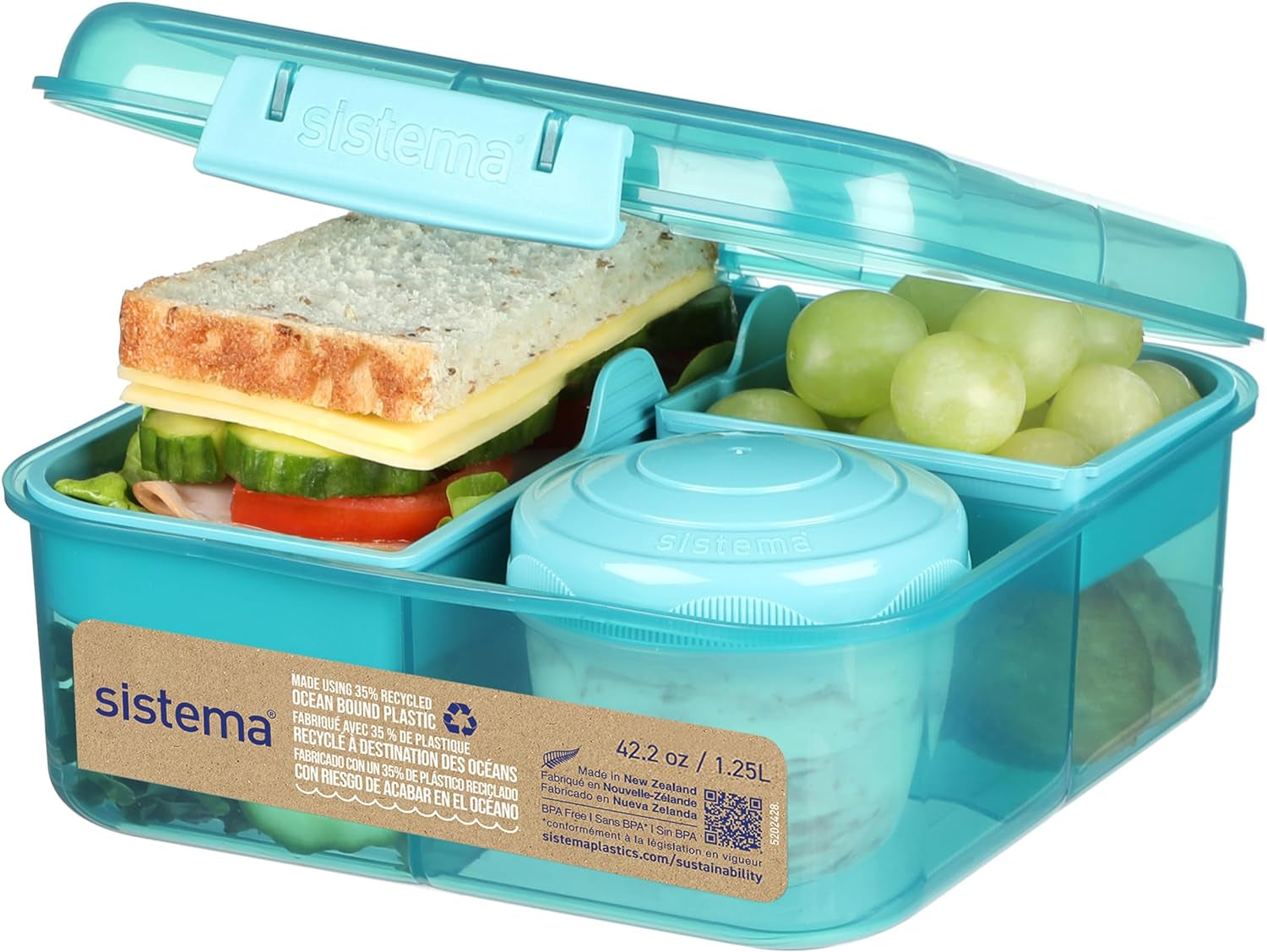 System pojemników na lunch Bento Box TO GO z przegródkami | Pudełko na lunch o pojemności 1,25 l z pojemnikiem na jogurt/owoce | dla dzieci i dorosłych l | Bez BPA Minty Teal [21685-8T], miętowa zieleń Pudełka do przechowywania żywności Naty Shop Miętowa zieleń (plastik z recyklingu) 1,25 L