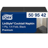 Tork Linstyle 509542 Czarne serwetki koktajlowe, składane w 1/4, 1 warstwa, 23,8 x 23,8 cm, 1 x 100 serwetek