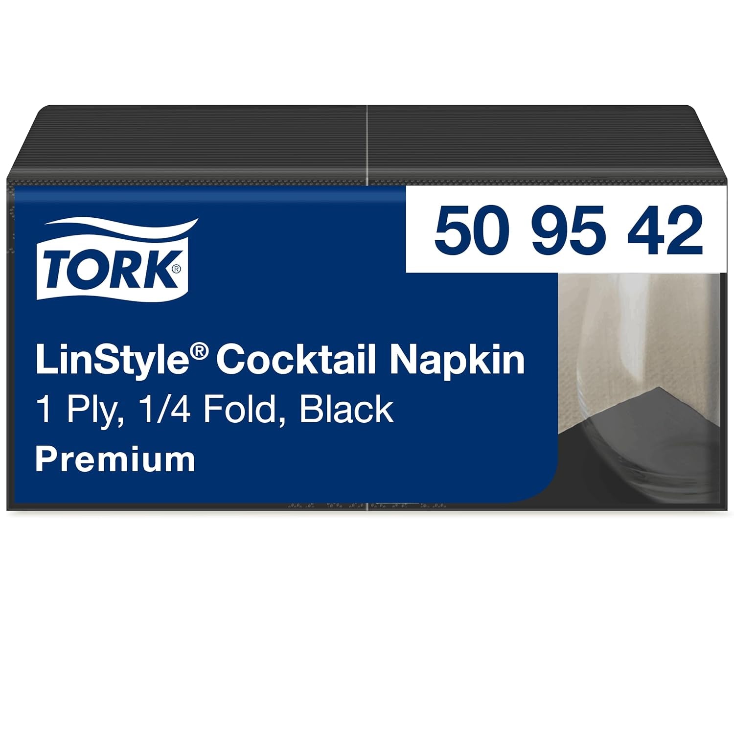 Tork Linstyle 509542 Czarne serwetki koktajlowe, składane w 1/4, 1 warstwa, 23,8 x 23,8 cm, 1 x 100 serwetek