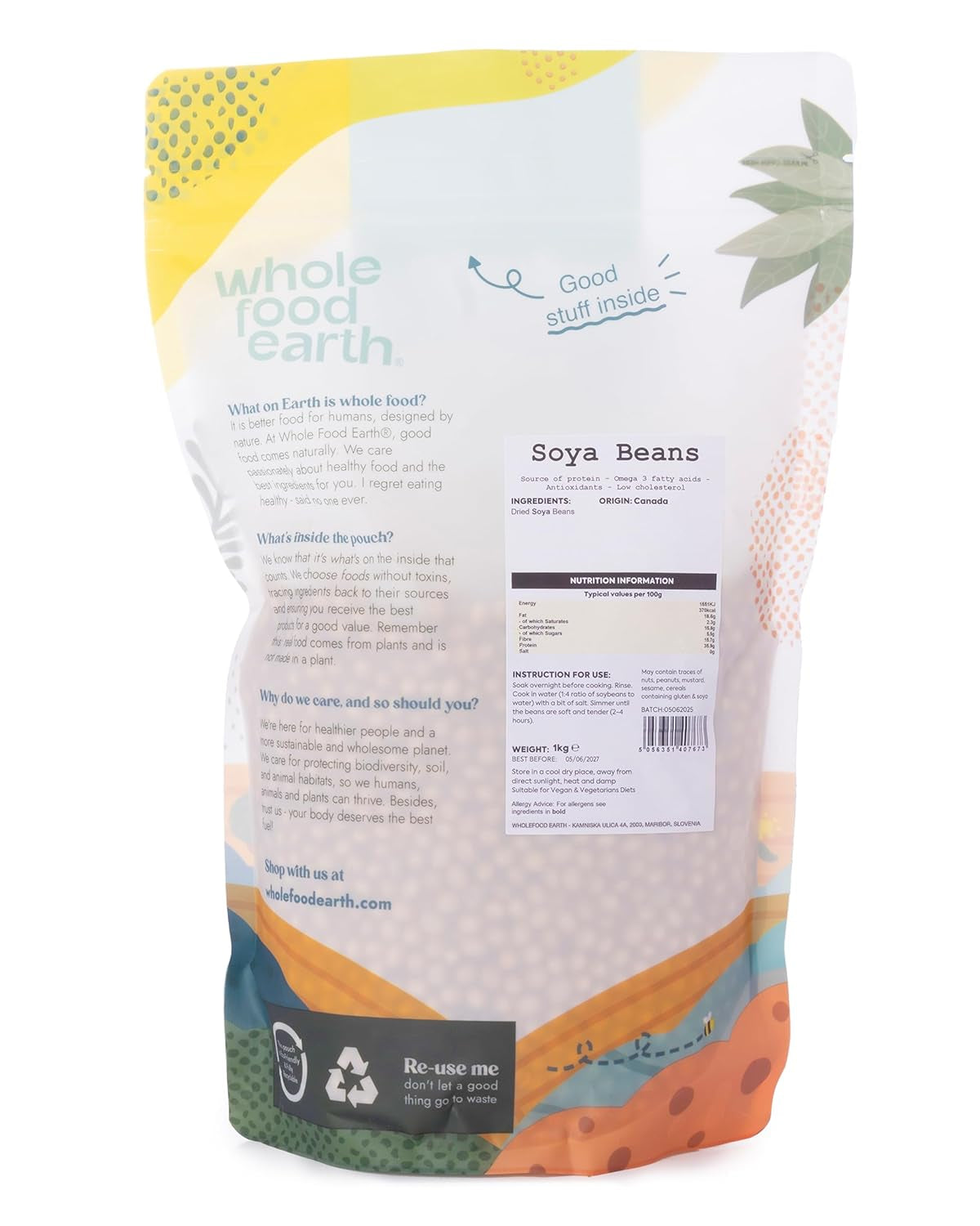 Wholefood Ziemia sojowa - bez GMO - naturalna - wegańska - bez nabiału - bez dodatku cukru 1 kg