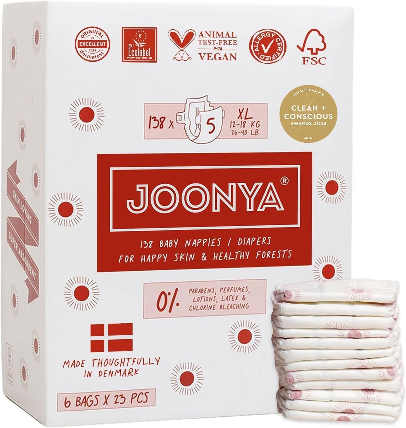 Pieluchy dziecięce rozmiar 3M (4-8 kg) - 1 worek 28 szt. - Nie zawierają szkodliwych substancji, są przyjazne dla środowiska, bardzo chłonne, nadają się do stosowania na noc, ultracienkie i miękkie - Wyprodukowano w Danii