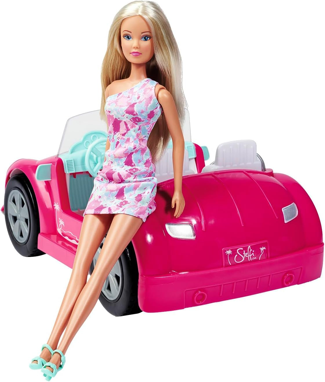 Simba Steffi Love Beach Car Lalka w fajnym letnim stroju z wózkiem plażowym 29 cm, wiek 3+