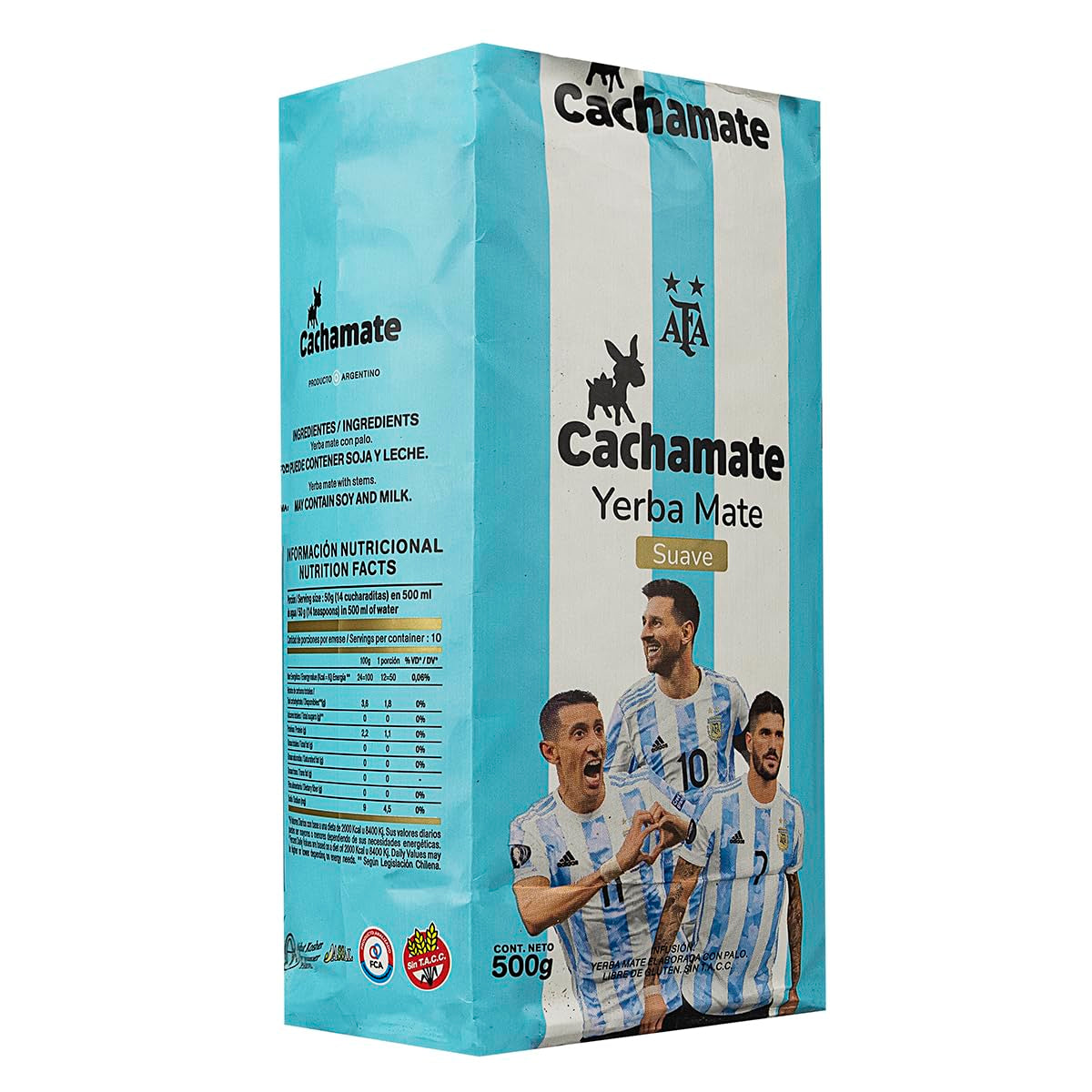 CACHAMATE Mundial Suave 500G | Specjalna edycja piłki nożnej | Argentyńska Yerba Mate | 12 miesięcy naturalnego dojrzewania | Właściwości przeciwutleniające i moczopędne