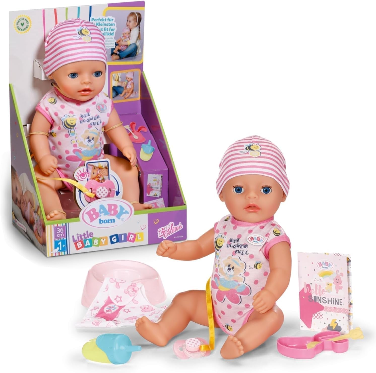 BABY Born Lena (dziewczynka) 36 cm, 7-funkcyjna lalka dla dzieci od 1 roku życia, działanie bez baterii, duża lalka 36 cm, 834596 Zapf Creation, różowa Naty Shop Dolls Domyślny tytuł