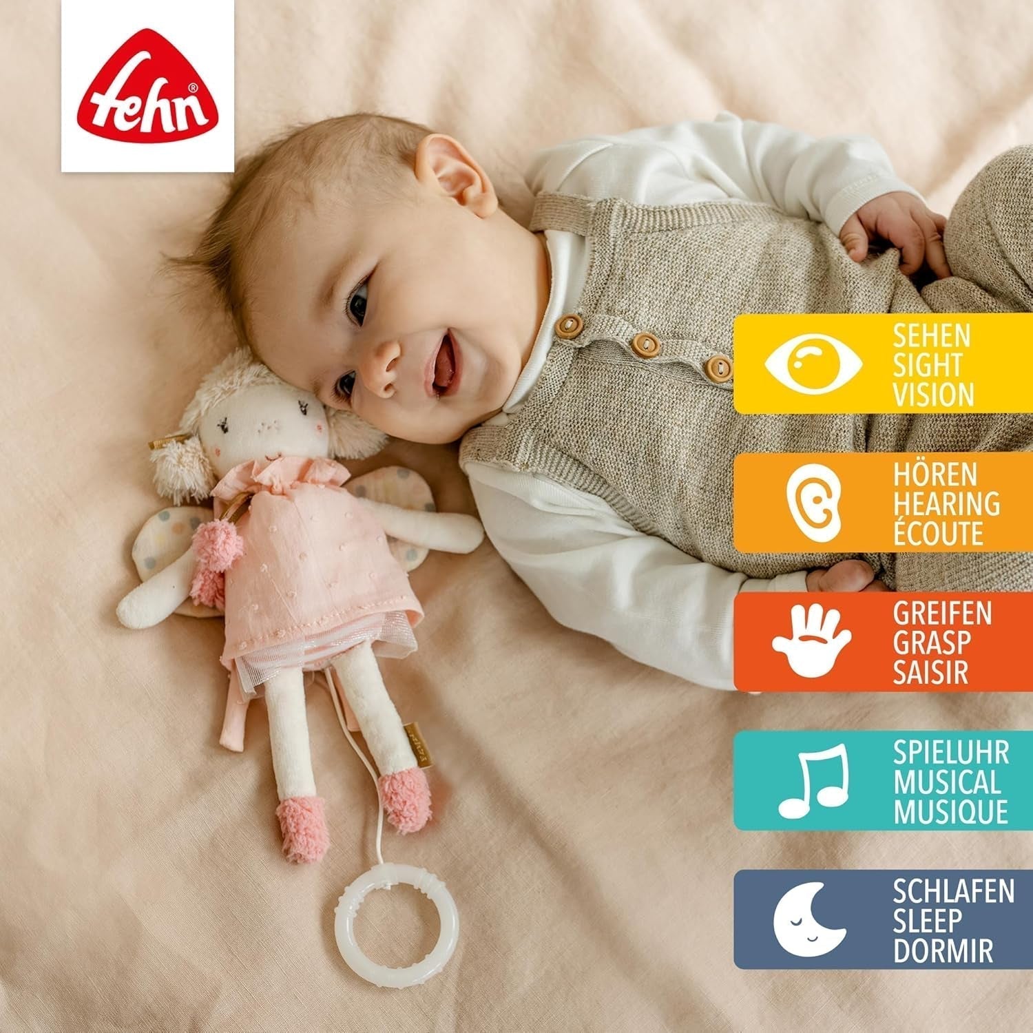 Mini pozytywka Wróżka Fehn – pluszowa zabawka i pomoc w zasypianiu: nakręcana pozytywka z delikatną melodią „Jezioro łabędzie” uspokaja w każdej sytuacji – dla niemowląt i małych dzieci od 0. miesiąca życia. Zabawki Bebe Naty Shop