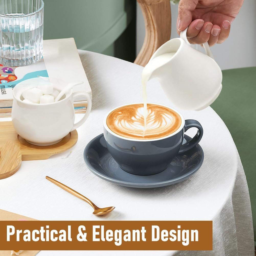 Zestaw do mleka i cukru z pokrywką i łyżką, 5-częściowy ceramiczny dzbanek na mleko i cukiernica z drewnianą tabliczką, pojemnik na mleko i cukier do kuchni, kawa, kuchenka mikrofalowa i zmywarka (biały)