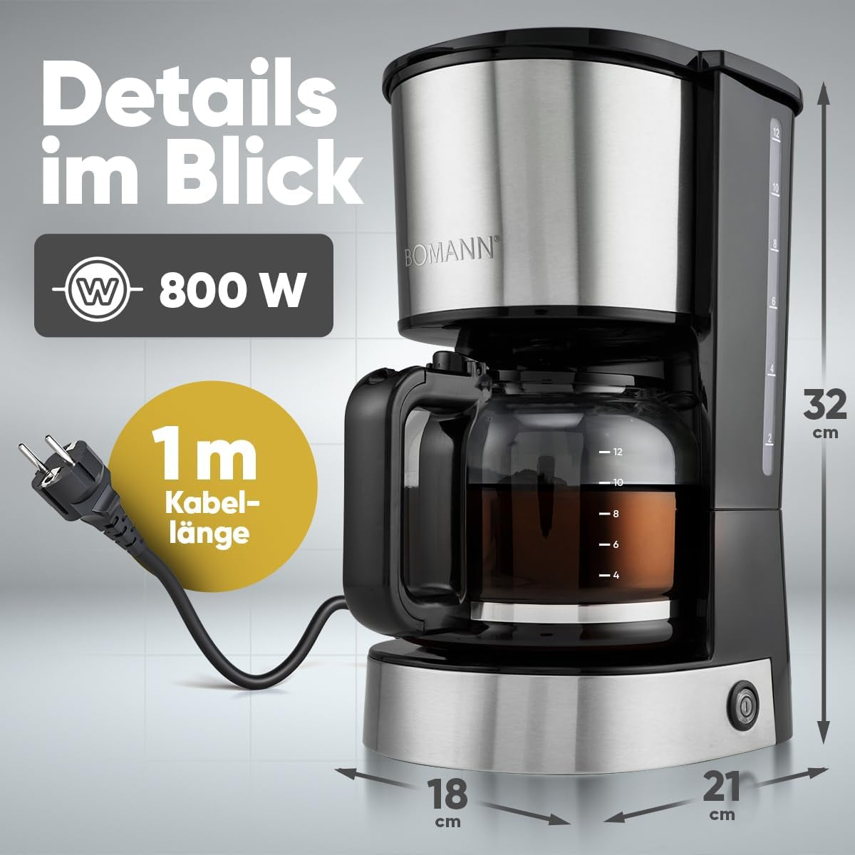Ekspres do kawy espresso z filtrem Bomann® | na 12-14 filiżanek | Ekspres do kawy z filtrem | Koperta ze stali nierdzewnej | Ochrona przed kapaniem | Ekspres | Ekspres do kawy z filtrem | 800W | KA 6071 CB