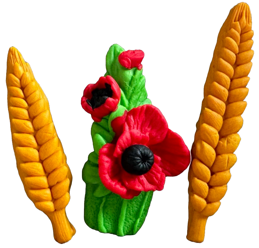 Zestaw 3 dekoracji z jadalnej pasty cukrowej, Lato, pszenica i maki. Dekoracje z pasty cukrowej Naty Shop