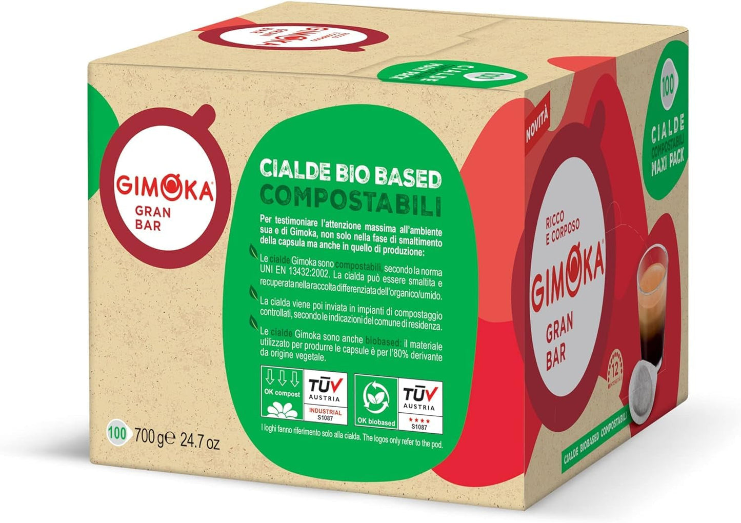 Gimoka Kompostierbare Kaffeepads, Gran Bar Intenso Kaffeemischung, Intensität 12-100 Pads - Kompatybilne z papierowymi podkładkami ESE System 44 mm