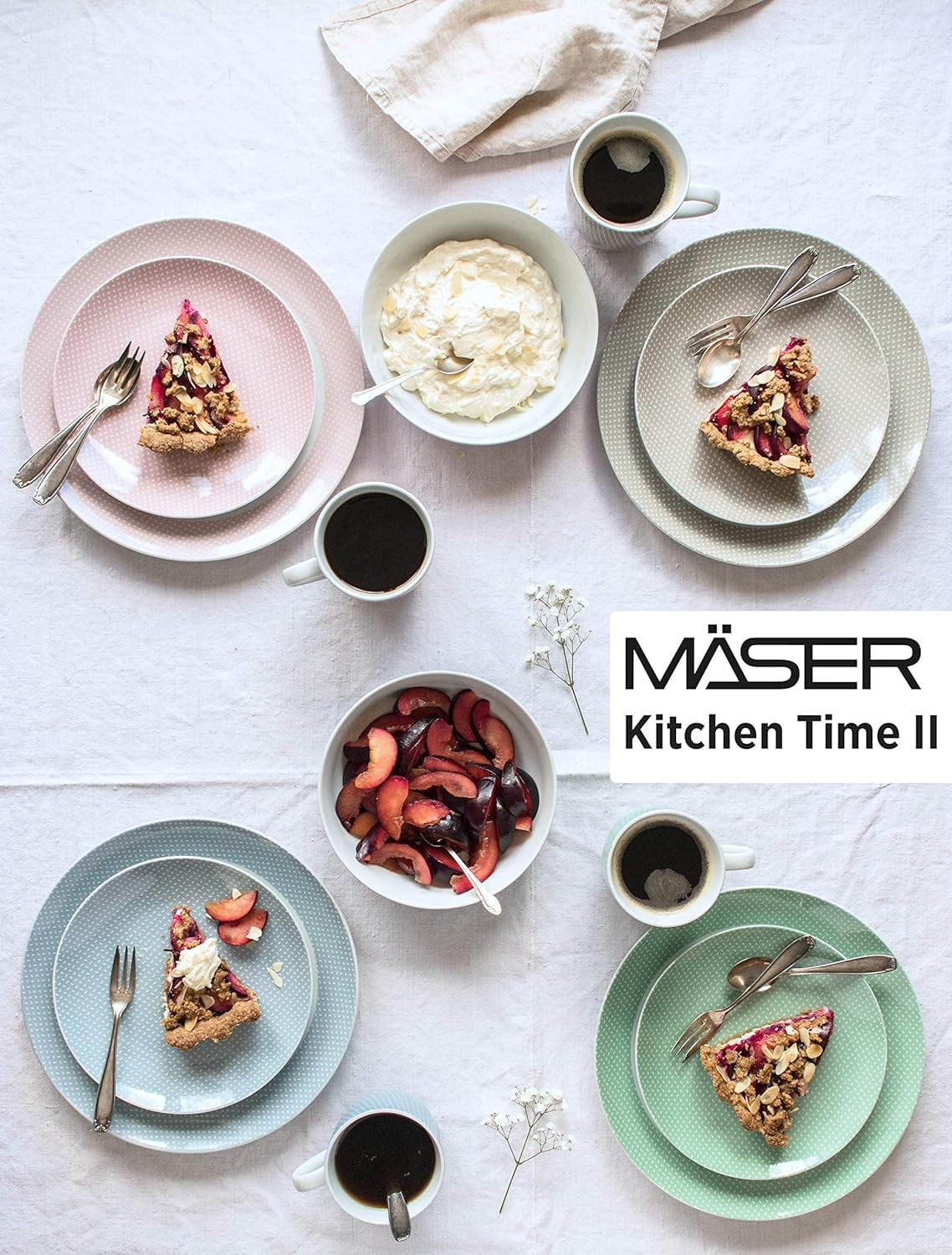 MĘSER Kitchen Time II, Zestaw zastawy stołowej dla 4 osób, Serwis łączony z 16 sztuk w pastelowych kolorach z subtelnym wzorem, Porcelana, Różowy