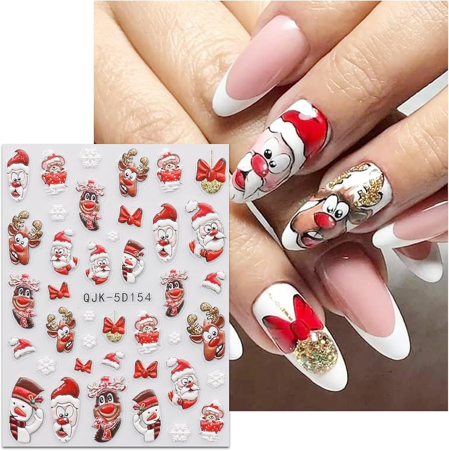 JMEOWIO 3D Nagelsticker Weihnachten Nail Art Naklejka Selbstklebend Nagelaufkleber 5D Stereoskopisch Schneeflocke Xmas Winterurlaub Niedlich Dekoration Nageldesign Zubehör 4 Blatt